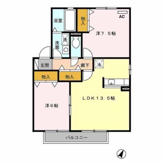 ウィルモア蓮B棟(2LDK/2階)の間取り写真