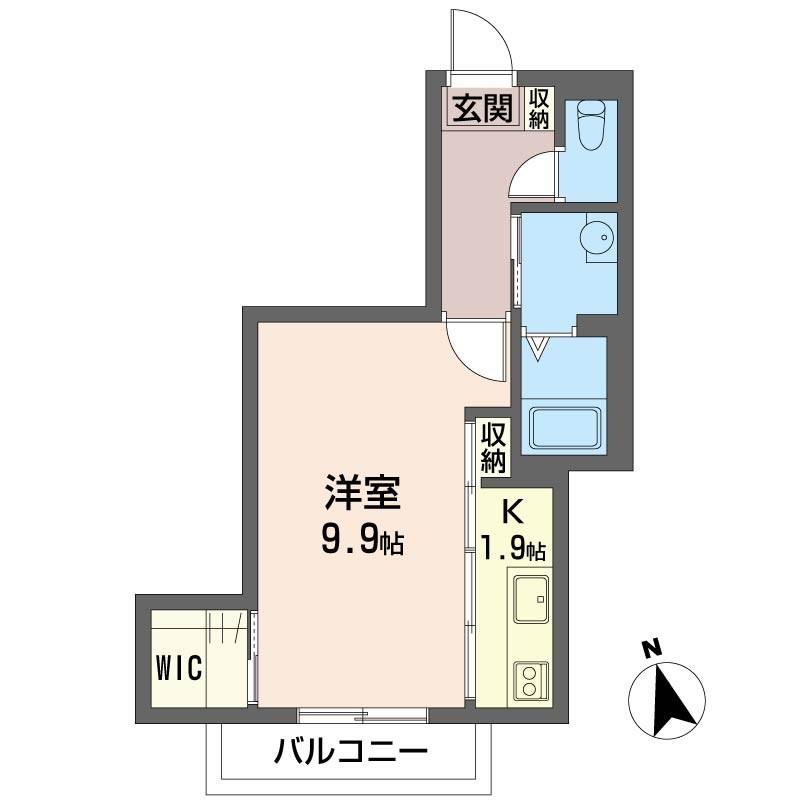 ドムスA棟(1K/2階)の間取り写真