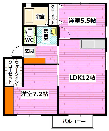 クレール山ノ代 B棟(2LDK/2階)の間取り写真