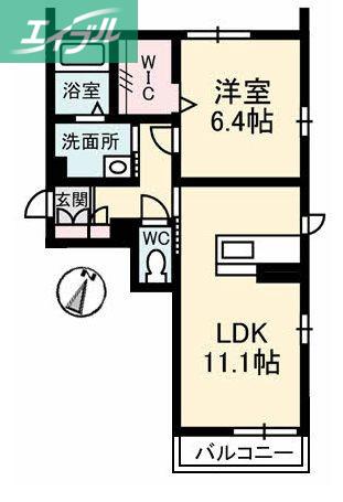 ソレイユコート新保(1LDK/3階)の間取り写真
