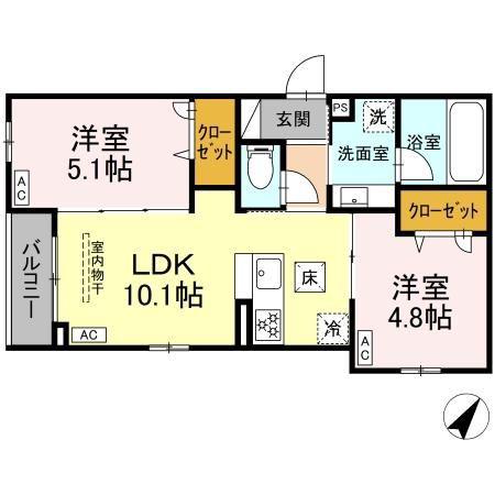 セレスティア綾瀬(2LDK/1階)の間取り写真