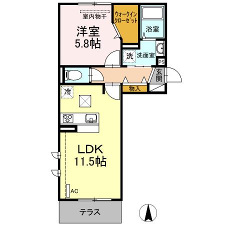 エミナール野間(1LDK/1階)の間取り写真