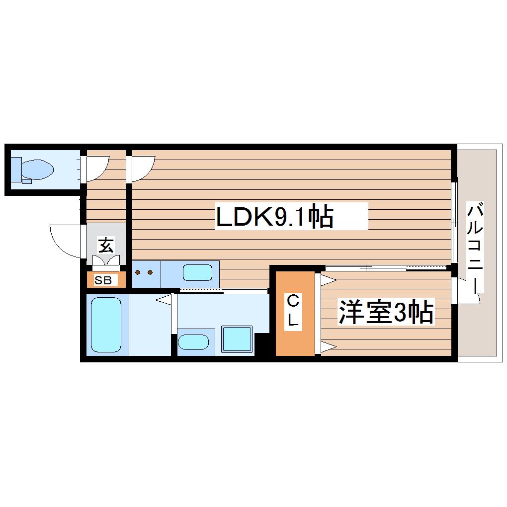 メルヴェイユ大和町(1LDK/2階)の間取り写真