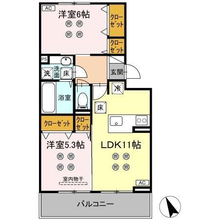 DーROOM東京塚(2LDK/1階)の間取り写真