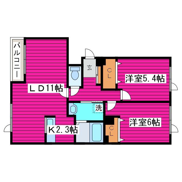 グリーンフィールドII(2LDK/2階)の間取り写真