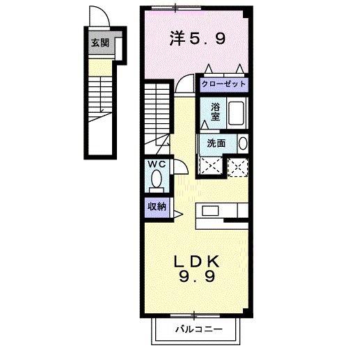コーポフォレストII A(1LDK/2階)の間取り写真