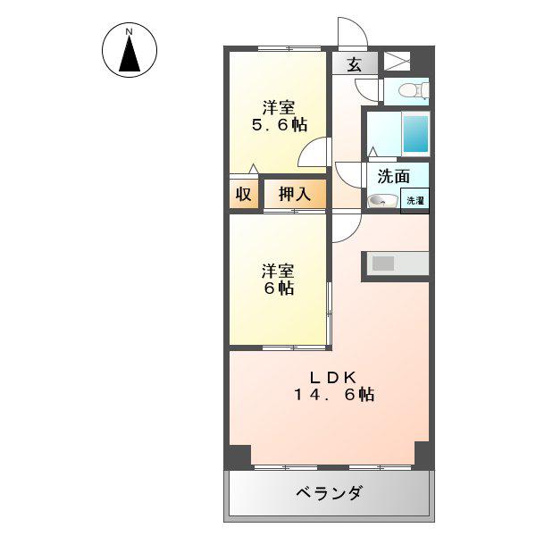 エヌケー六番NK六番(2LDK/6階)の間取り写真