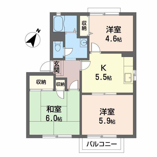 グランメール21 D棟(3K/2階)の間取り写真