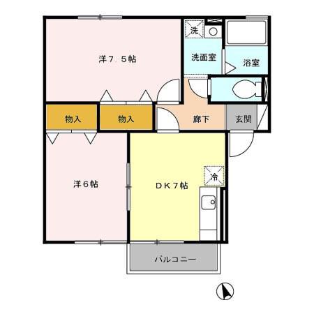 リトルマウント B(2DK/2階)の間取り写真