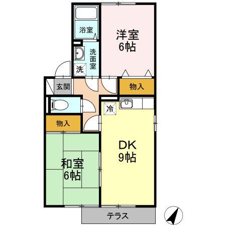 ハイムタケウチ D棟(2DK/1階)の間取り写真