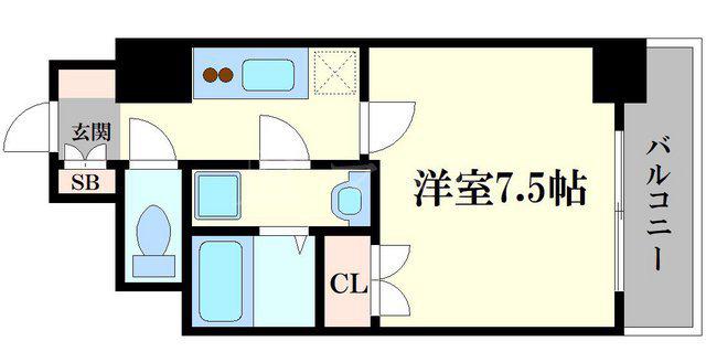 エグゼ難波南VI(1K/6階)の間取り写真