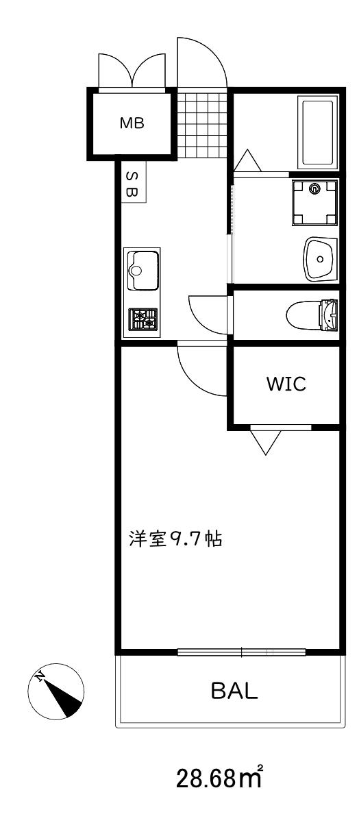 セオリー神戸ドミール(1K/9階)の間取り写真