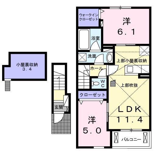 ヴィラ・コリーヌA(2LDK/2階)の間取り写真