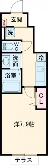 シャトレーヌII(1K/1階)の間取り写真