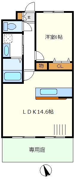ジ・エレガンス城山(1LDK/1階)の間取り写真