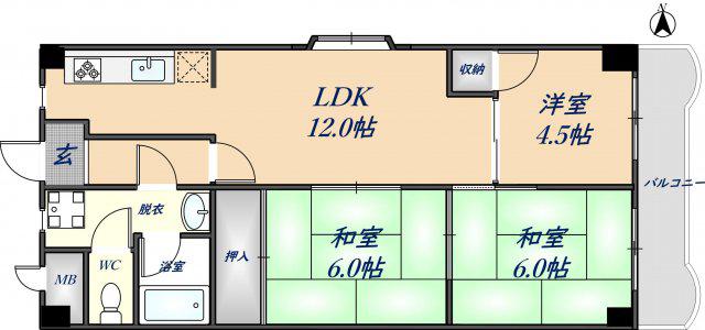 瓢箪山第2大発マンション(3LDK/1階)の間取り写真