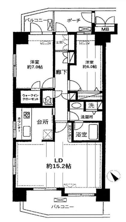 三田シティハウス(2LDK/7階)の間取り写真