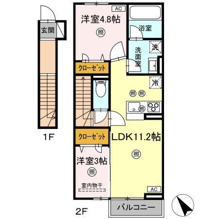 セレーナ引野(2LDK/2階)の間取り写真
