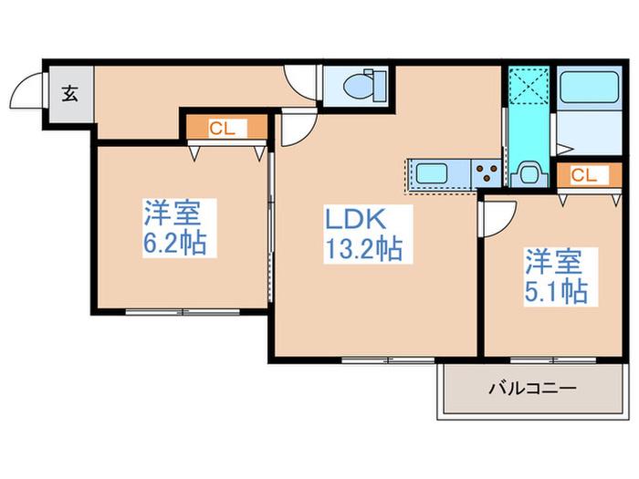 COCOLULU43°(2LDK/2階)の間取り写真