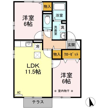 ハピネス甲西ABC(2LDK/1階)の間取り写真