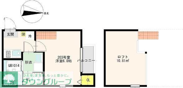 GREEN HILLS 台原(1K/2階)の間取り写真