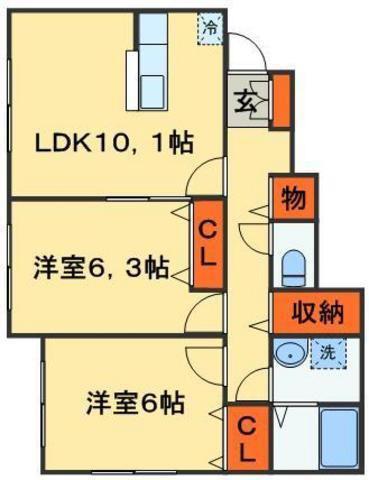 ウィステリアI号棟(2LDK/1階)の間取り写真