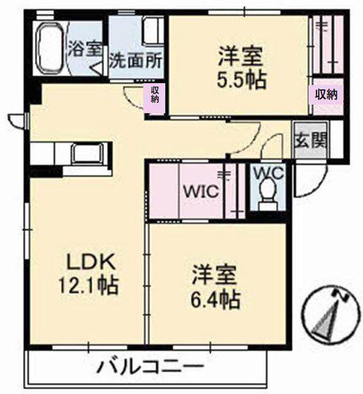 ドミシル東高須B棟(2LDK/2階)の間取り写真