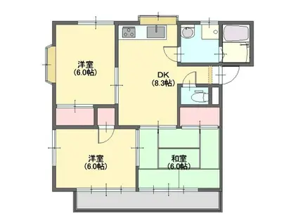 アレスト・ホウジョウ2(3DK/1階)の間取り写真