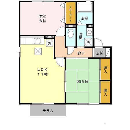 近鉄奈良線 河内花園駅 徒歩28分 2階建 築26年(2LDK/2階)の間取り写真