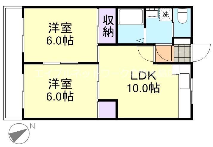 倉敷倶楽部(2LDK/4階)の間取り写真