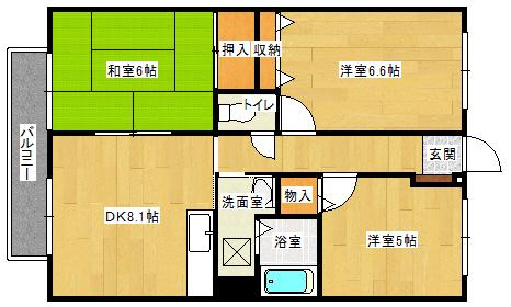 フォブール福原(3DK/2階)の間取り写真