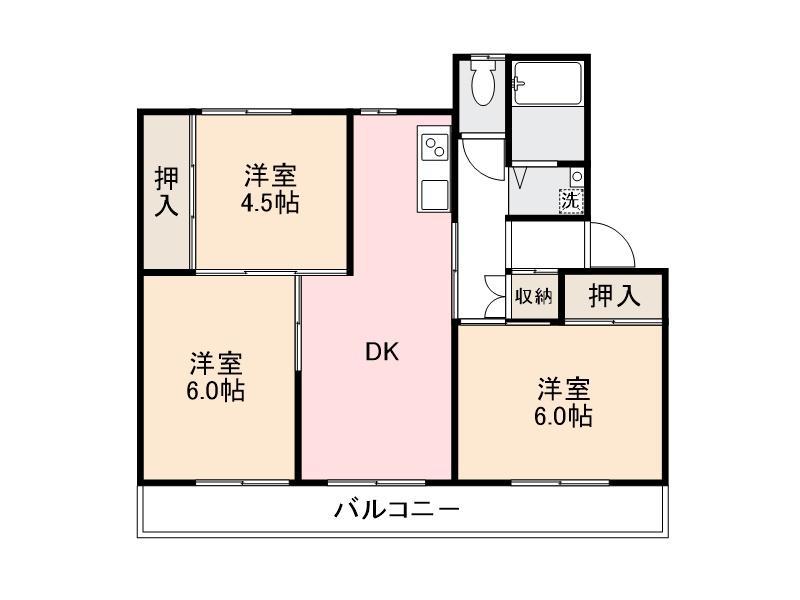 ヴィラナリー志度3号棟(3DK/3階)の間取り写真