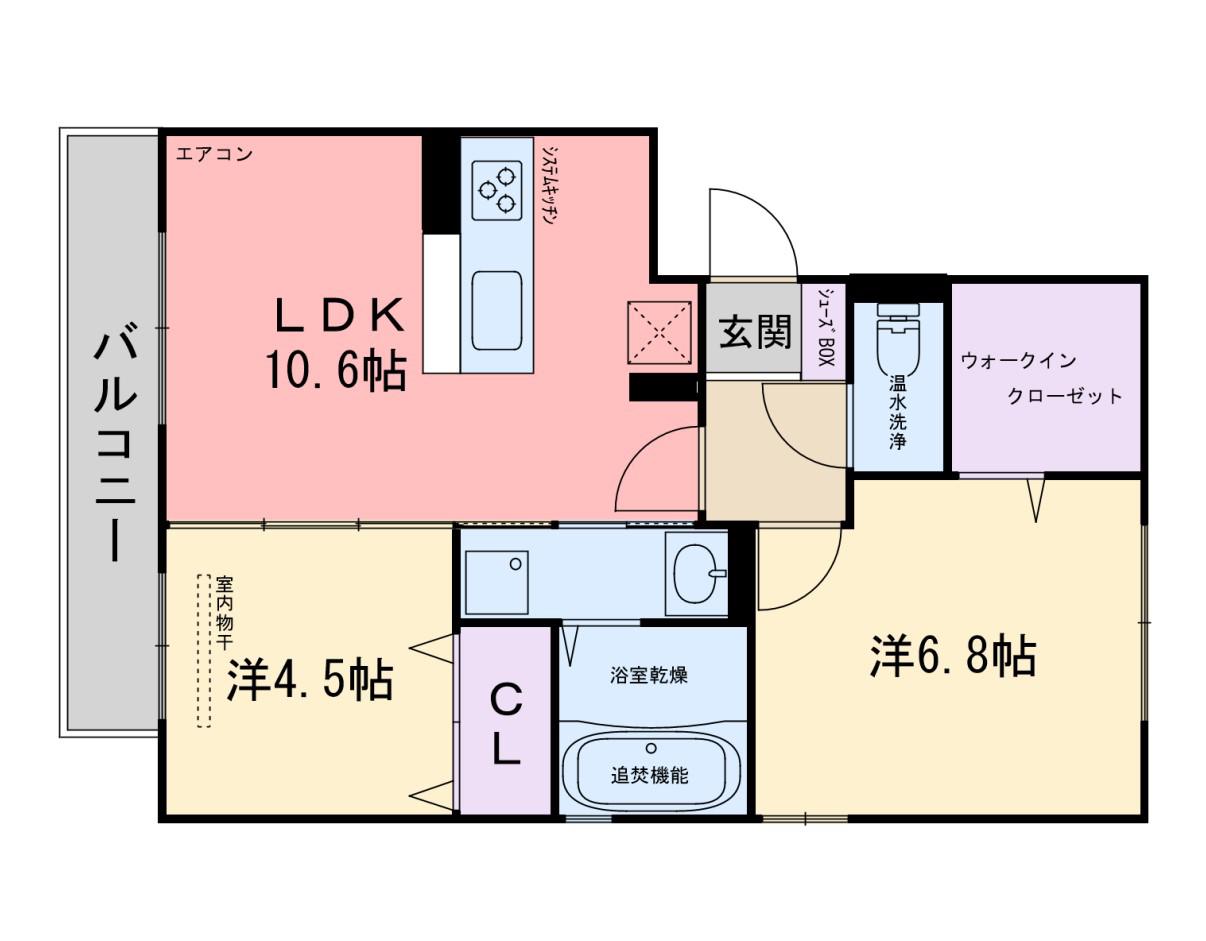 D-ROOM笹山ヒルズ(2LDK/2階)の間取り写真