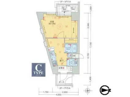 エステムコート新神戸エリタージュ(1DK/5階)の間取り写真