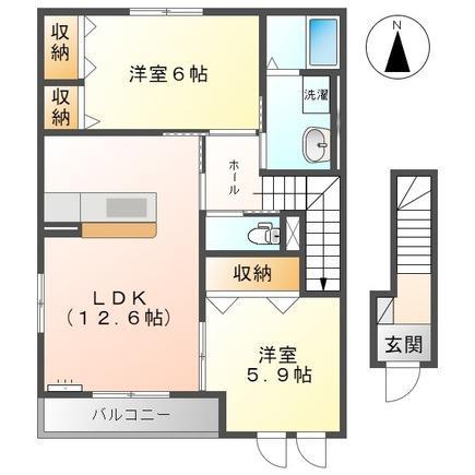 アッソルッソ(2LDK/2階)の間取り写真
