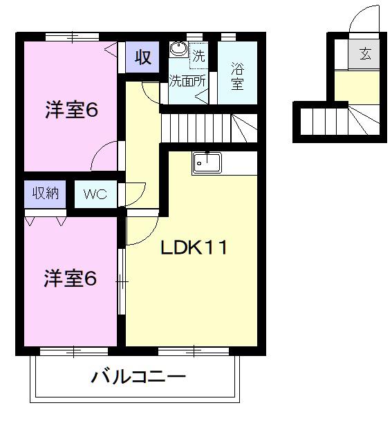 ワン・パレス(2LDK/2階)の間取り写真