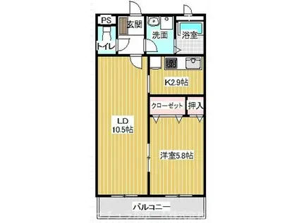 リバーウエスト壱番館・弐番館(1LDK/3階)の間取り写真