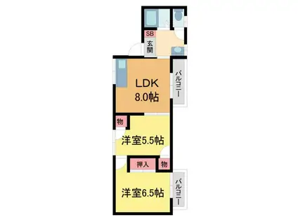山の原ハイツ(2LDK/2階)の間取り写真