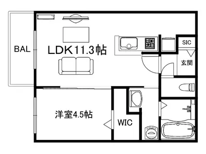 ブランシャールTSCOURT東札幌(1LDK/4階)の間取り写真