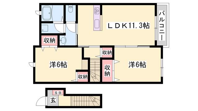 ファンターナ(2LDK/2階)の間取り写真