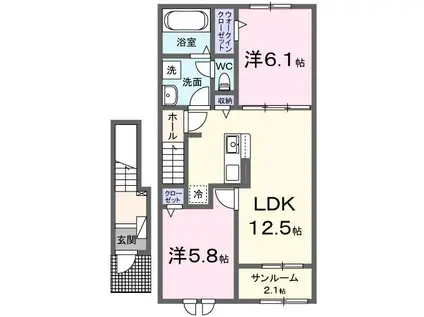 ルポール ジェルメ(2LDK/2階)の間取り写真