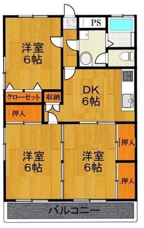ライフガーデン(3DK/2階)の間取り写真