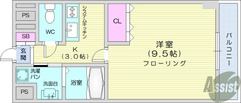 プログレス八乙女(1K/4階)の間取り写真