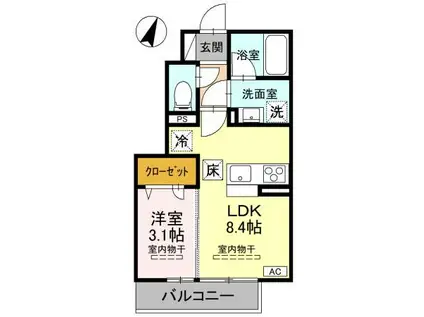 グリーンリーフ(1LDK/1階)の間取り写真