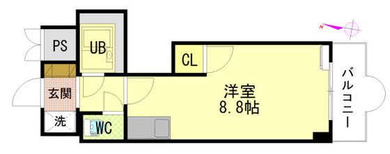 セントラルリバー祇園(ワンルーム/2階)の間取り写真