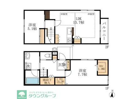 CALME BOIS鶴舞(2LDK/1階)の間取り写真
