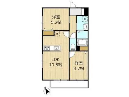 カーサフェリーチェ玉堤(2LDK/3階)の間取り写真