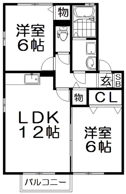 ロイヤル倉治 B棟(2LDK/1階)の間取り写真