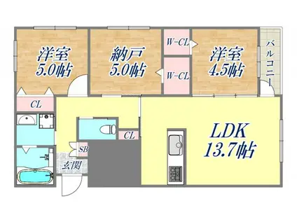 プレシャス小松(3LDK/3階)の間取り写真
