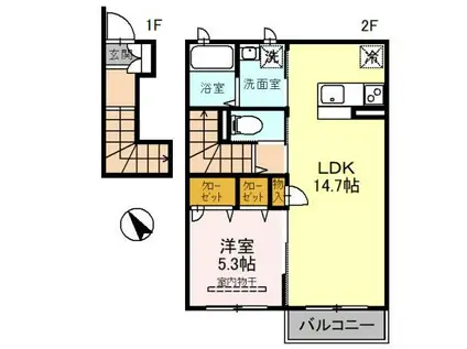 カーサ・ポラリスI(1LDK/2階)の間取り写真